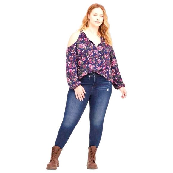 Torrid plus size floral cold shoulder top with olive twill aviator crop jean set - Picture 8 of 16